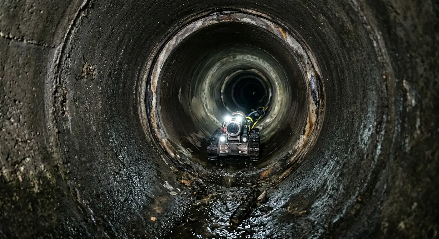 Robotic sewer camera inspecting pipe interior for Sewer Line Repair in Pella